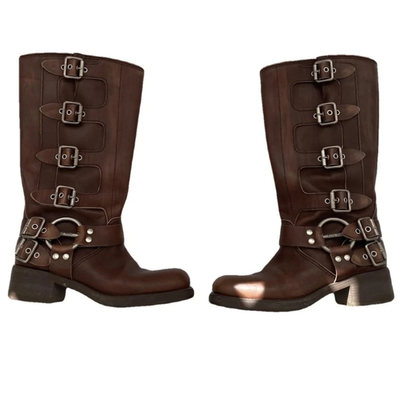 Miu Miu Shoes - Miu Miu Harness Buckle Boots Brown Leather